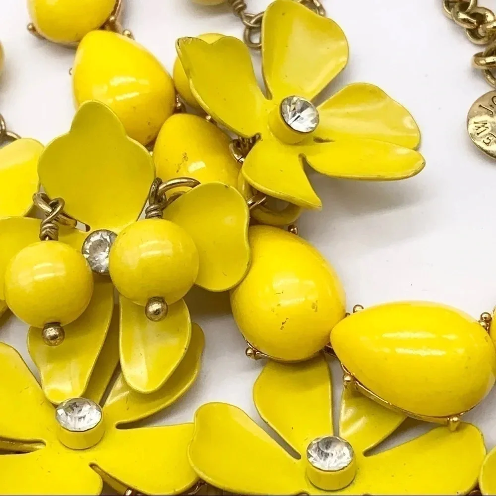 J. Crew Vintage Yellow Enameled Flower and Beaded Necklace